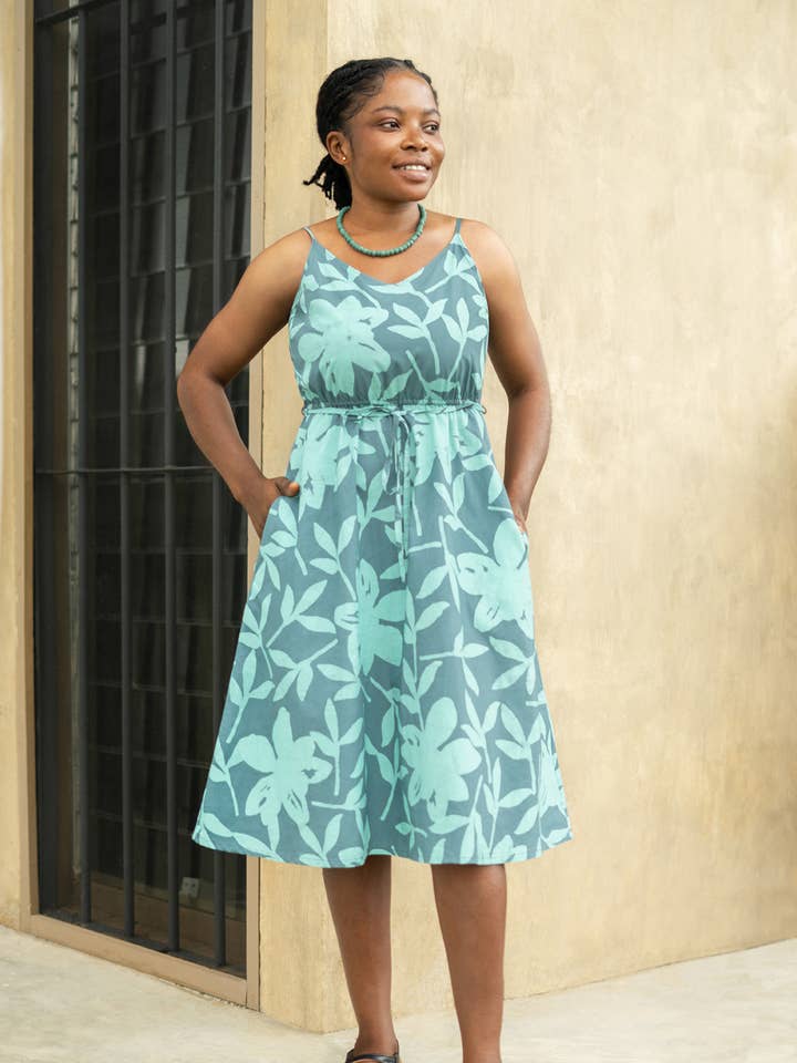 Global Mamas - Wholesale Dress - Women's - Sunset Dress: Blossom - Sea Glass-Organic1