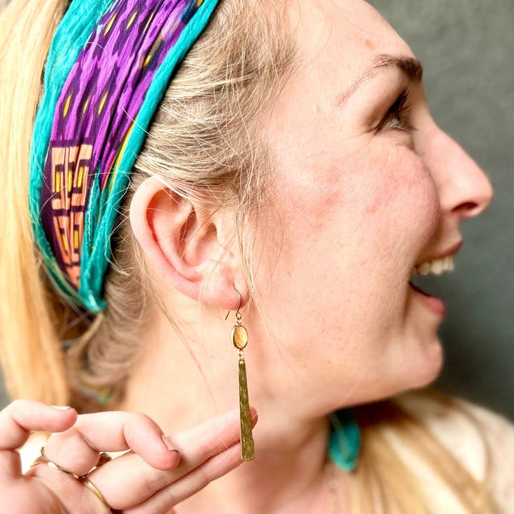 Moxie Collective (formerly Atonement Design) - Wholesale Dangle Earrings - Yellow Oval Bead and Brass Bar Earrings2