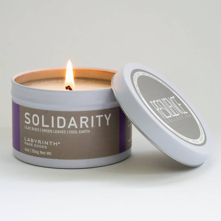 100% Soy Solidarity 35-hour Travel Candle for wholesale by Labyrinth Made Goods