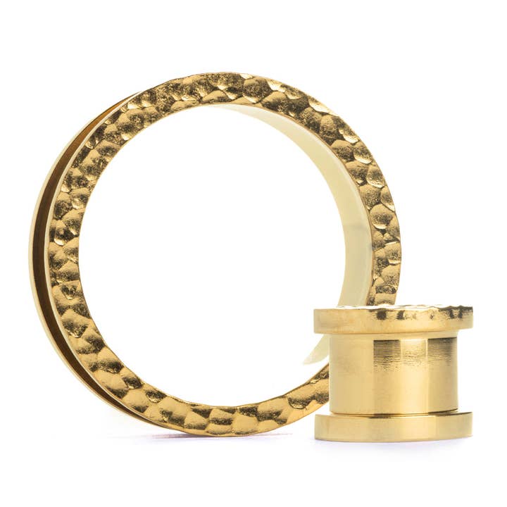 Hammered Gold Steel Screwback Tunnel / Plug / Gauge for wholesale by Custom Plugs