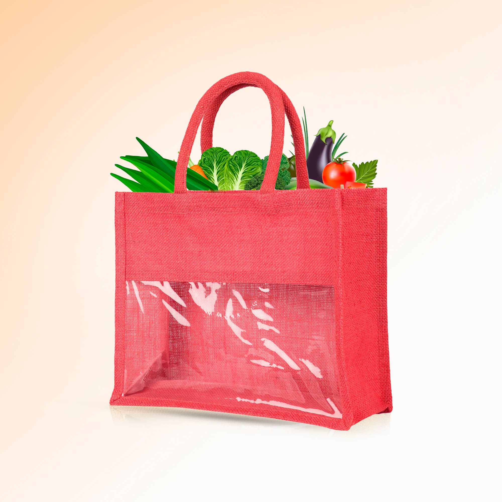 ecojutebags – wholesale Bärkasse - Unisex – Återanvändbara juteväskor – Set om 4 med PVC-fönsterpanel7