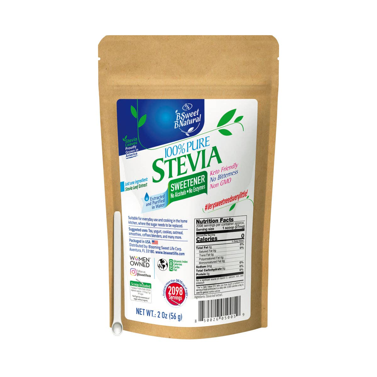 DairySky - Wholesale Suiker - BSweetBNatural Pure Stevia-bladextractpoeder (2,0 oz) - Natuurlijke zoetstof met dubbele sterkte