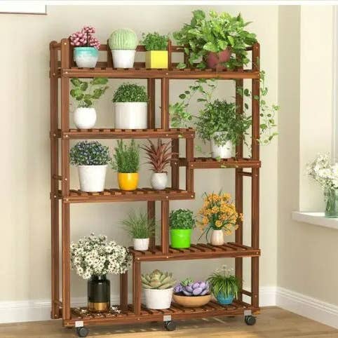 everythingbamboo – Großhandel Blumentopfständer – Pflanzenständer aus Holz, mehrstöckig, für drinnen und draußen, Aufbewahrungsregal, Pflanzgefäß für den Garten