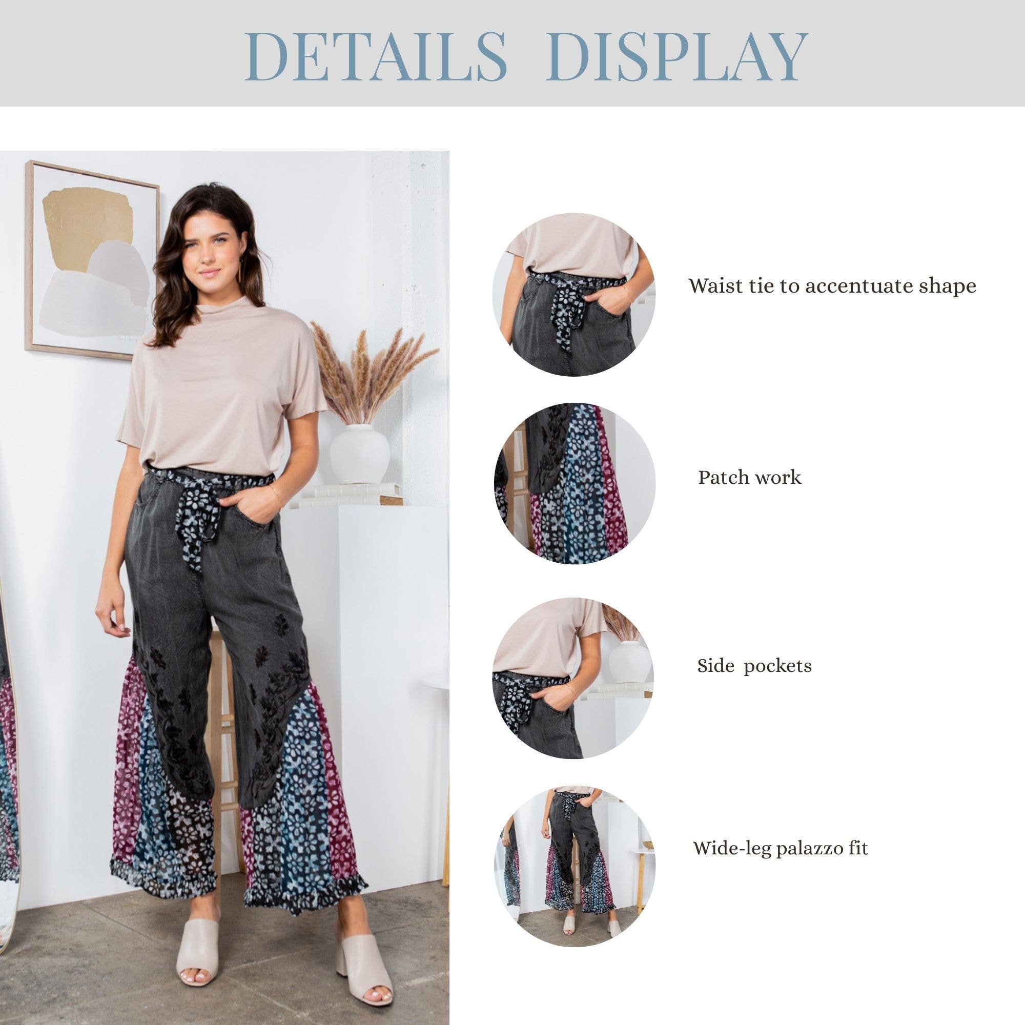 Young Threads - Vente Pantalon – femme - Pantalon évasé en rayonne surteint bohème20