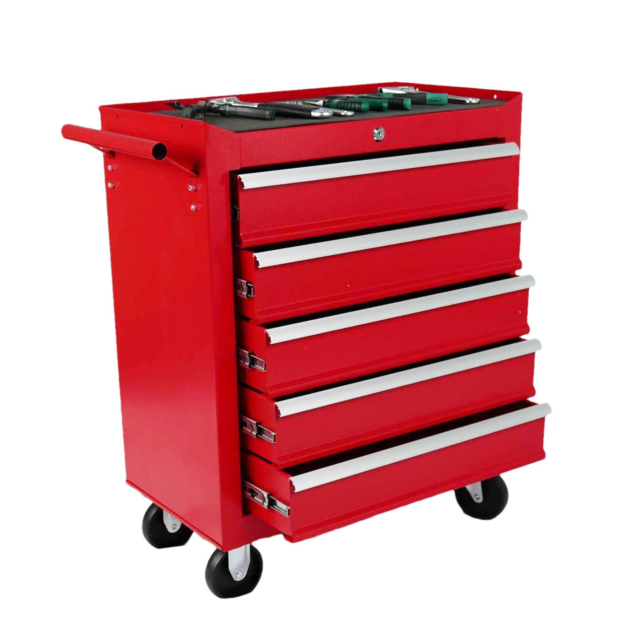 39F Inc. - Wholesale Tool Set - 5-Drawer Red Steel Rolling Tool Chest with Locking System0