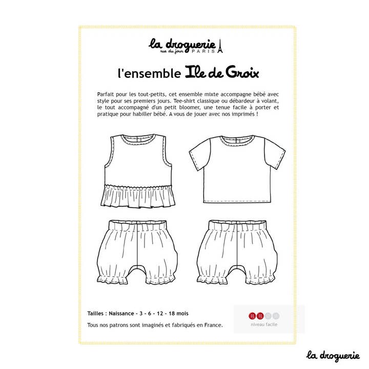 Sewing pattern for the "Ile de Groix" baby set for wholesale by LA DROGUERIE