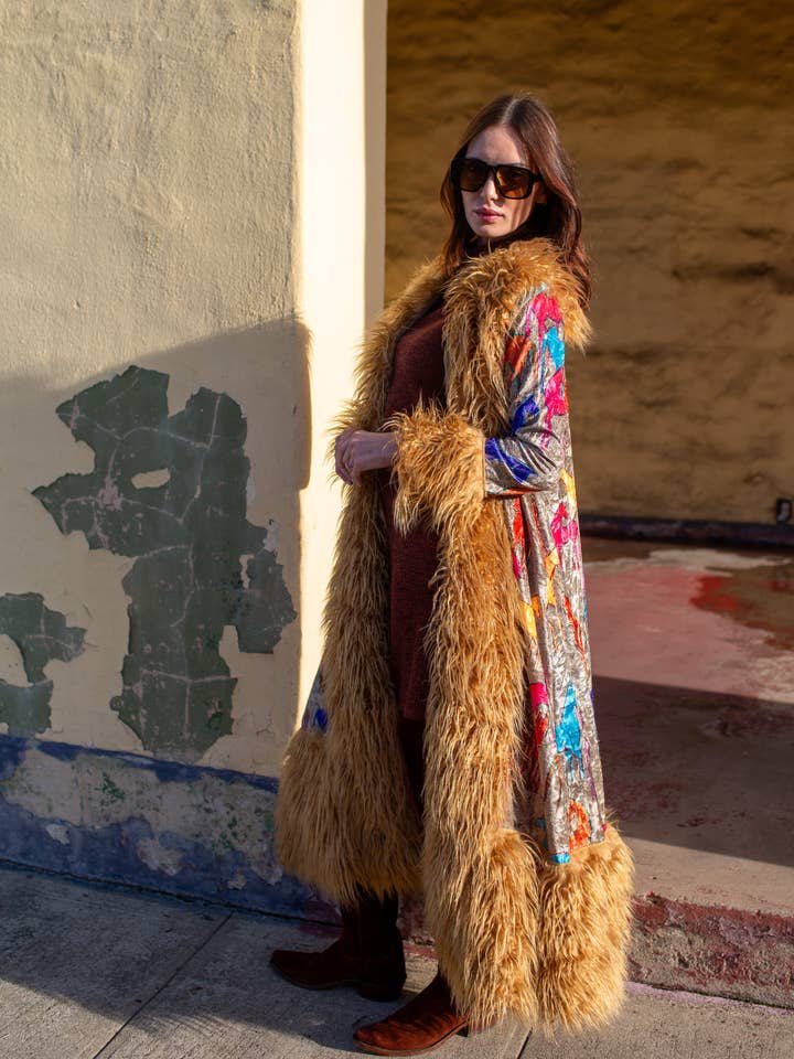 Penny Deluxe Wild Horses Faux Fur Trim Coat for wholesale by Jennafer Grace
