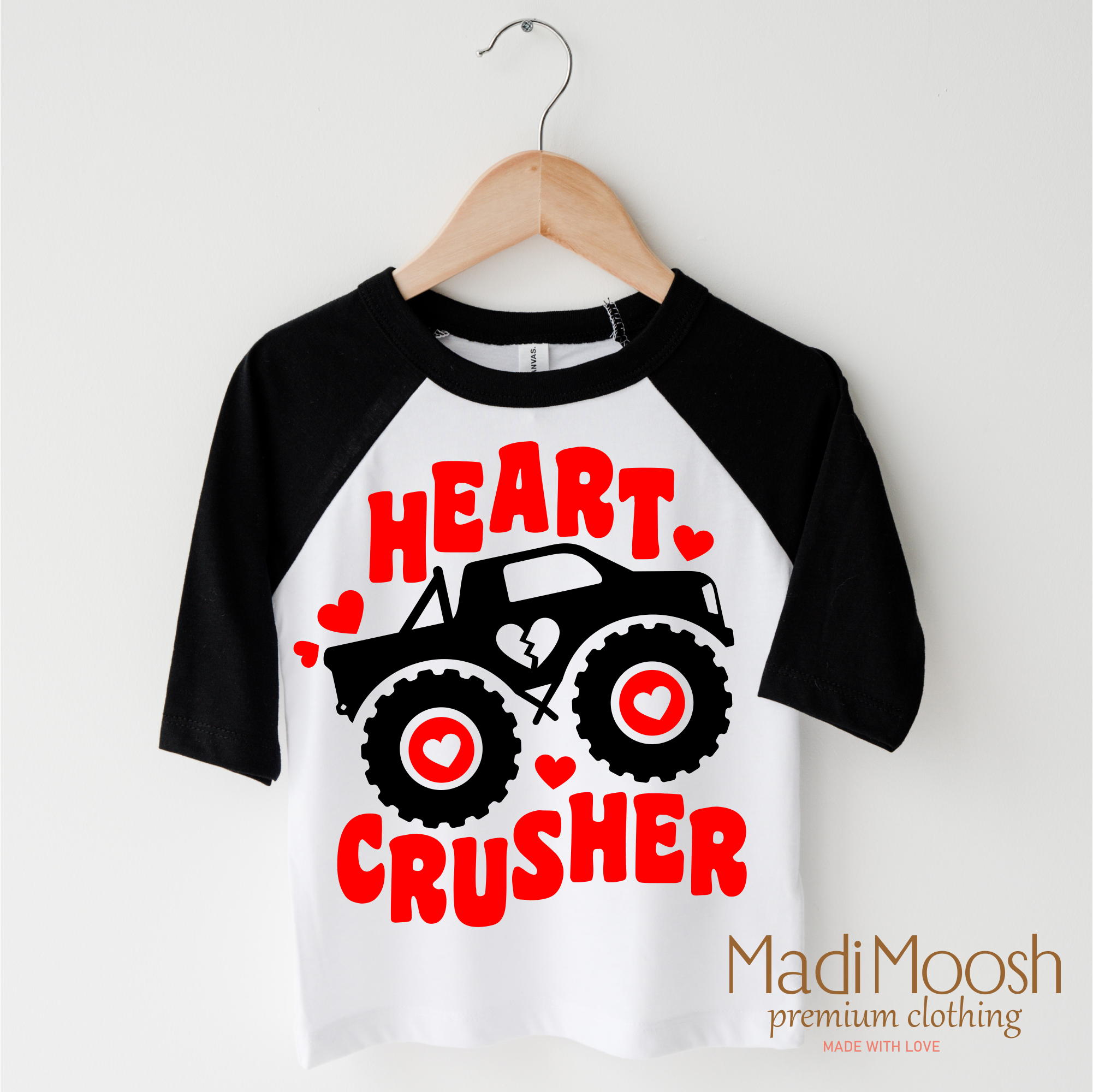 Madi Moosh - Vente T-shirt sérigraphié – enfant - T-shirt de Saint-Valentin Monster Truck Cœur Brisé - Tee de Saint-Valentin4