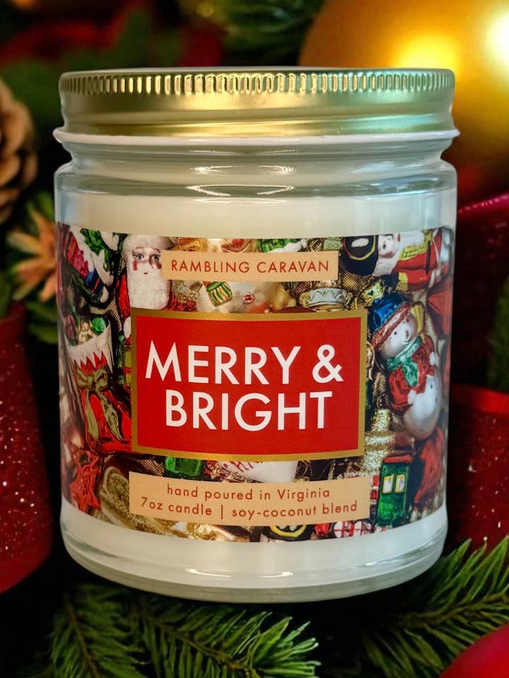 Merry & Bright Christmas Candle for wholesale by Rambling Caravan