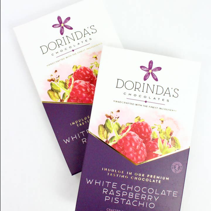 Raspberry Pistachio Tasting Bar for wholesale by Dorinda's Chocolates