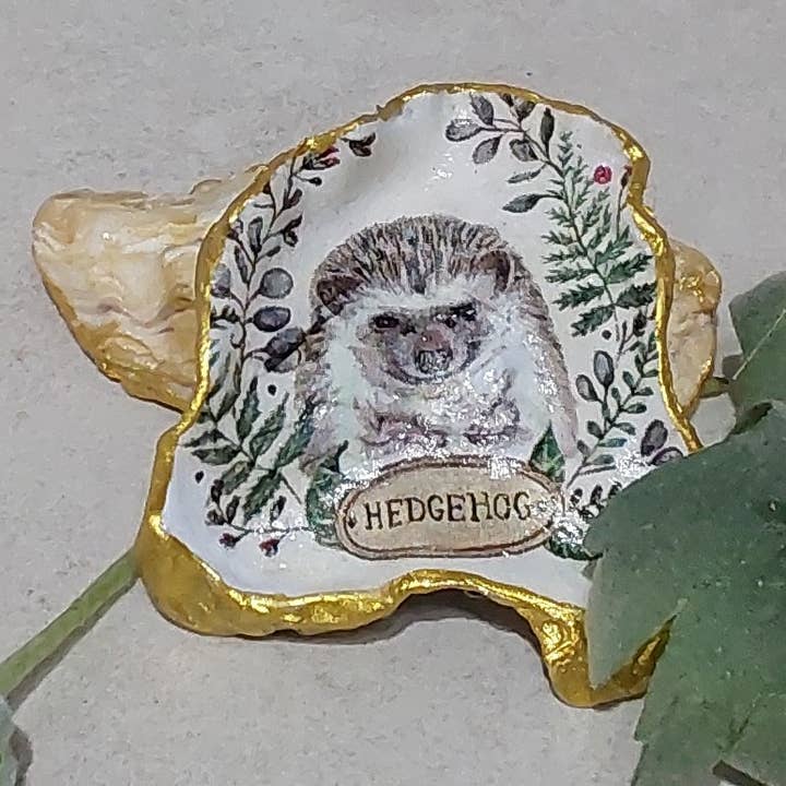 Hedgehog Autumn Oyster Shell Jewellery Trinket Dish for wholesale by Bee my Oyster