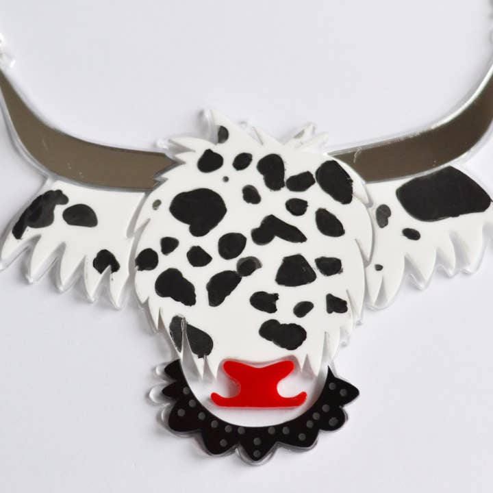 Cooella de Veal - Dalmation Inspired Highland Cow Necklace for wholesale by Bonnie Bling