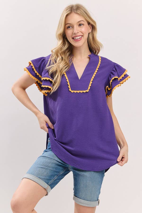 Sewn and Seen – Großhandel Bluse – Damen – Oberteil mit Rüschenärmeln und Muschelsaum24