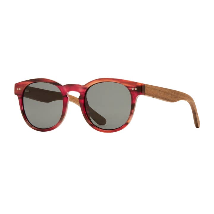 Ledger- Red Marble / Walnut Wood/ Smoke Polarized for wholesale by Blue Planet Eco-Eyewear