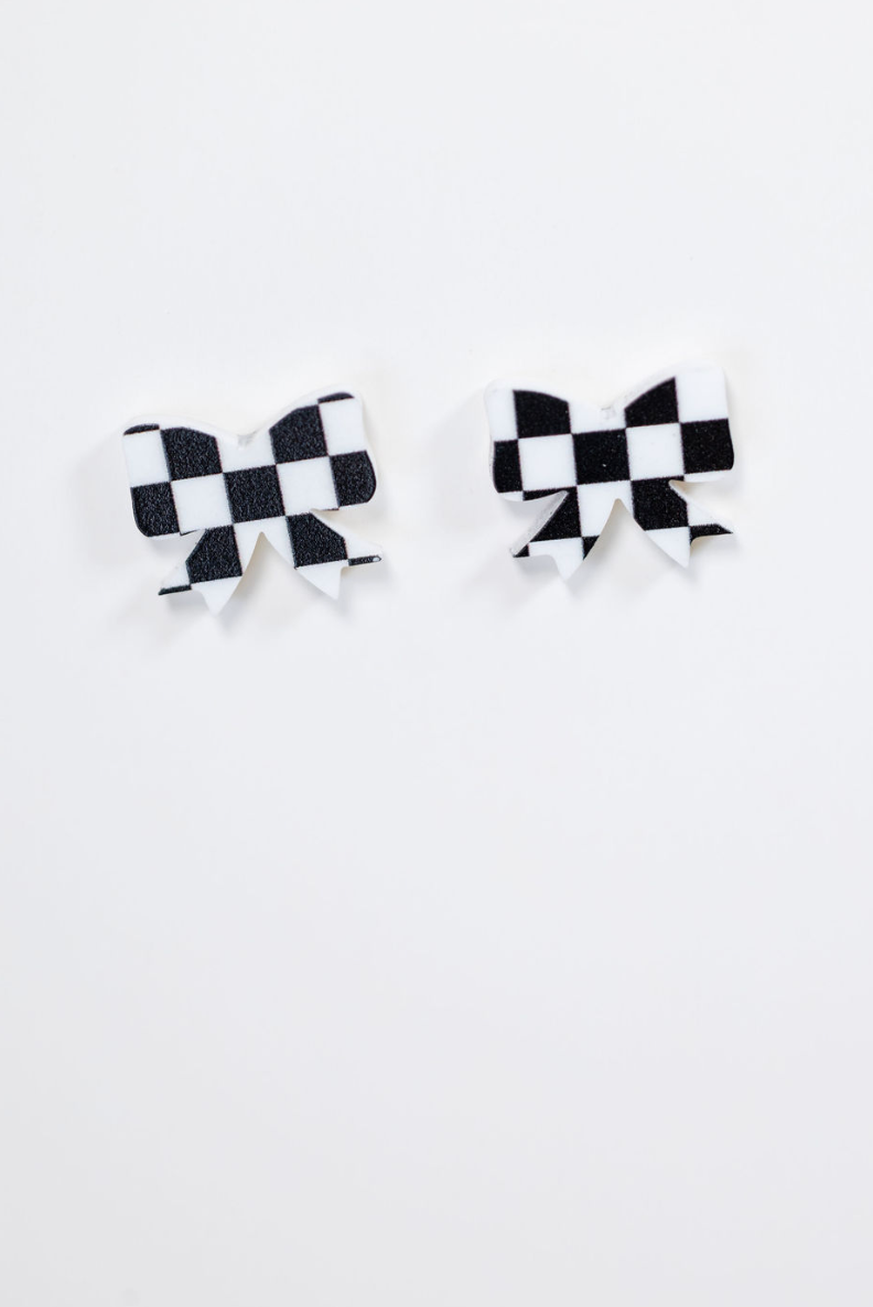 TLD Designs - Wholesale Stud/Post Earrings - Game Day Checkered bows8