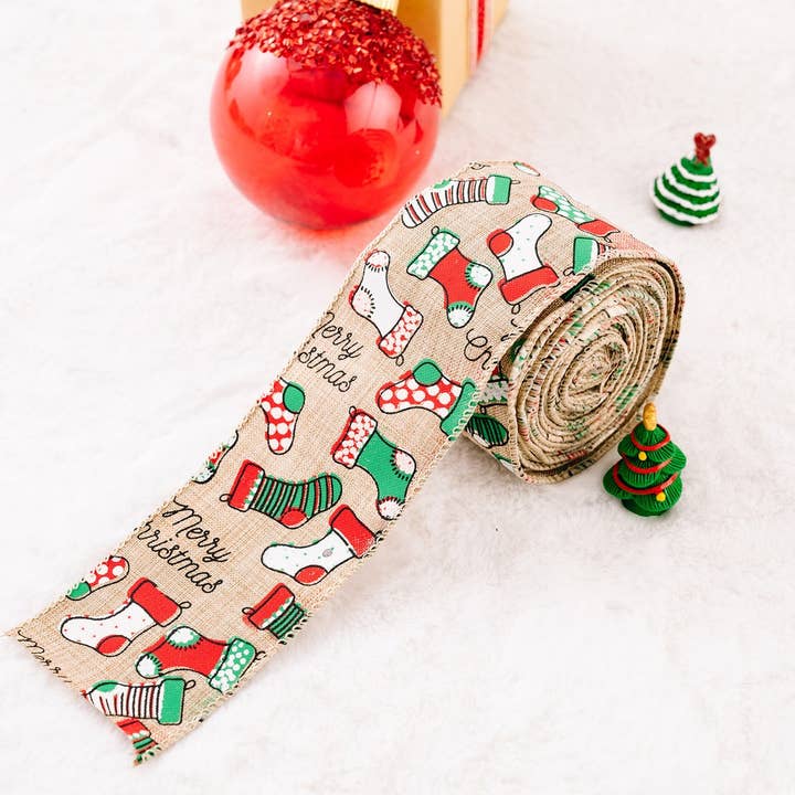 NINEXIS - Wholesale Ribbon - Gift Wrapping - CWMM10228_CARTOON CHRISTMAS BURLAP RIBBON CREATIVE TREE DECO
