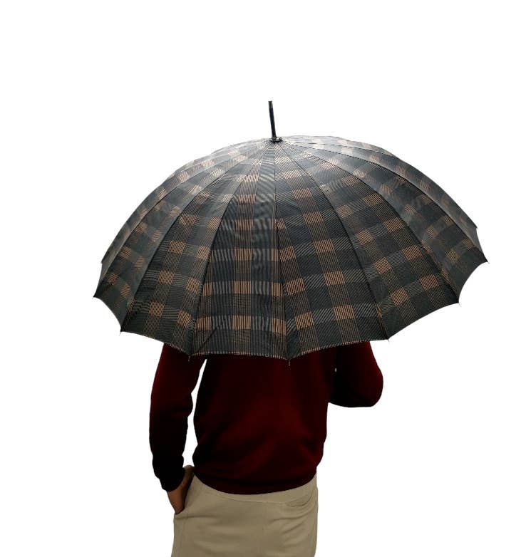 Superbia - Wholesale Umbrella - Men's - Large Auto Opening 16 ribs Checked Print Long Stick Umbrella6