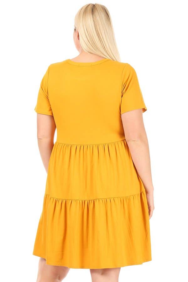 VIBE Apparel Co – wholesale Klänning - Dam – Plus borstad kortärmad baby docka klänning med 2 tier kjol11