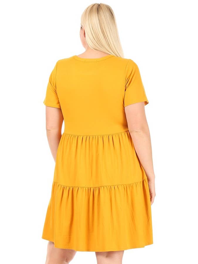 VIBE Apparel Co – wholesale Klänning - Dam – Plus borstad kortärmad baby docka klänning med 2 tier kjol11