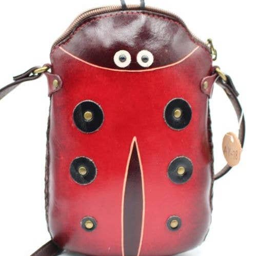 leather ladybug purse crossbody phone bag for wholesale by Sunflower Handmade leather inc