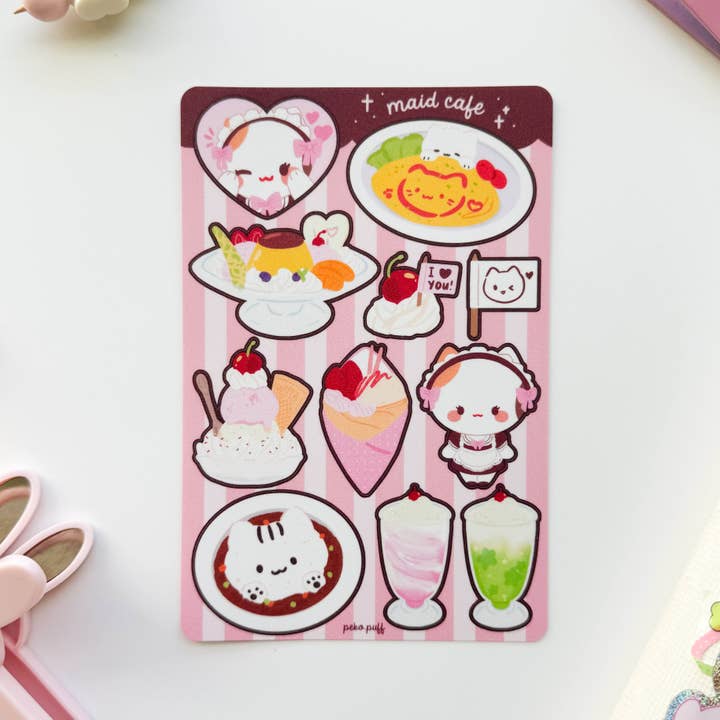 Maid Café Glittrig Matt Vattentät Dekorationsklistermärkesark för wholesale av PekoPuff