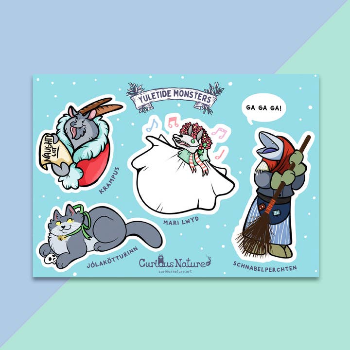 Yuletide Monsters • Sticker Sheet for wholesale by Curious Nature Studio