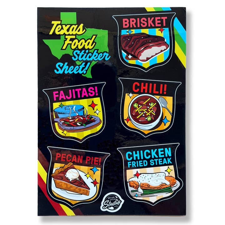 Texas Food Sticker Sheet for wholesale by Bryan Spear Studio