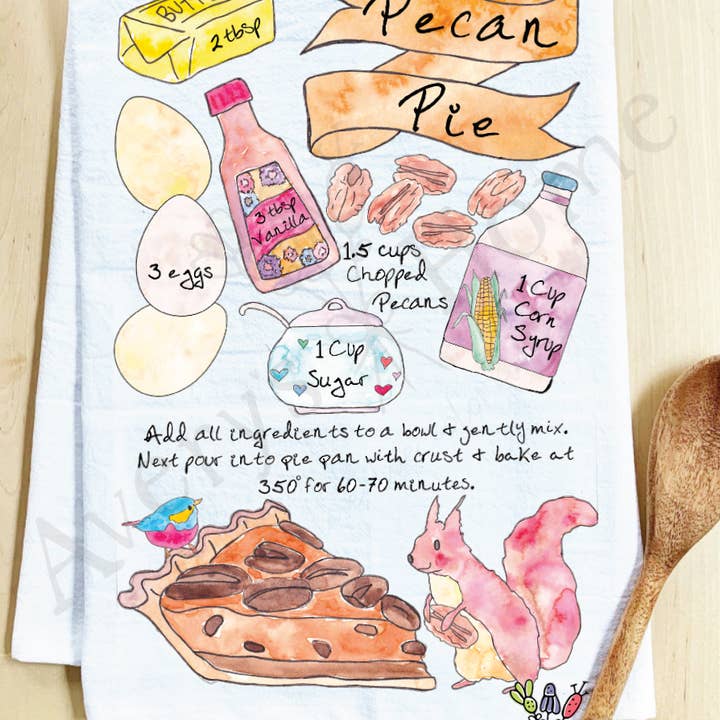 Pecan Pie Thanksgiving Fall Recipe Baking Tea Towel for wholesale by Avery's Home