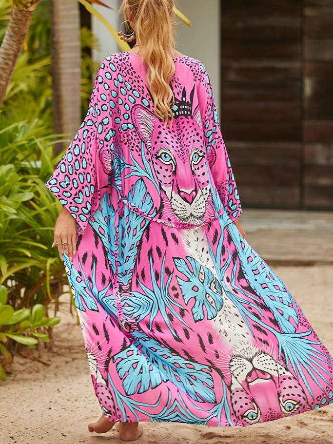 Rosa Clothing - Wholesale Kimono - Women's - Bohemian Leopard & Ocean Print Flowy Kimono11