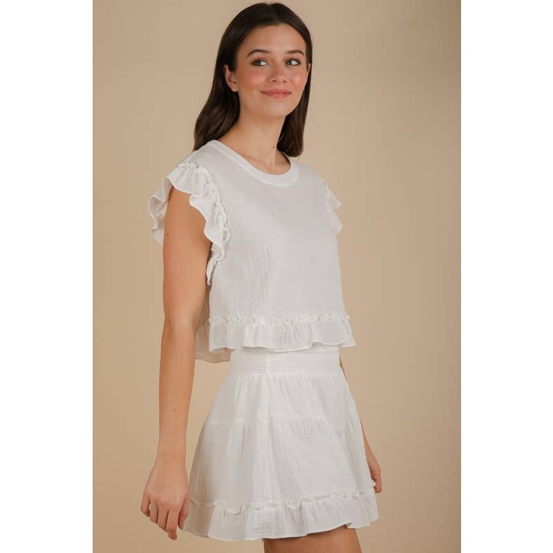 IVE - Vente Ensemble haut et short (PAS d'intérieur) - Femme - Ensemble haut tissé uni à volants ET short2