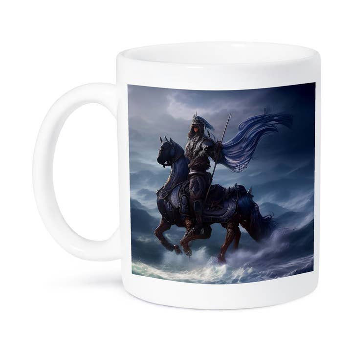 3dRose - Wholesale Coffee Mug - 3dRose, Fantasy dark knight in armor on a horse. Sea waves, wind digital art, Mug8