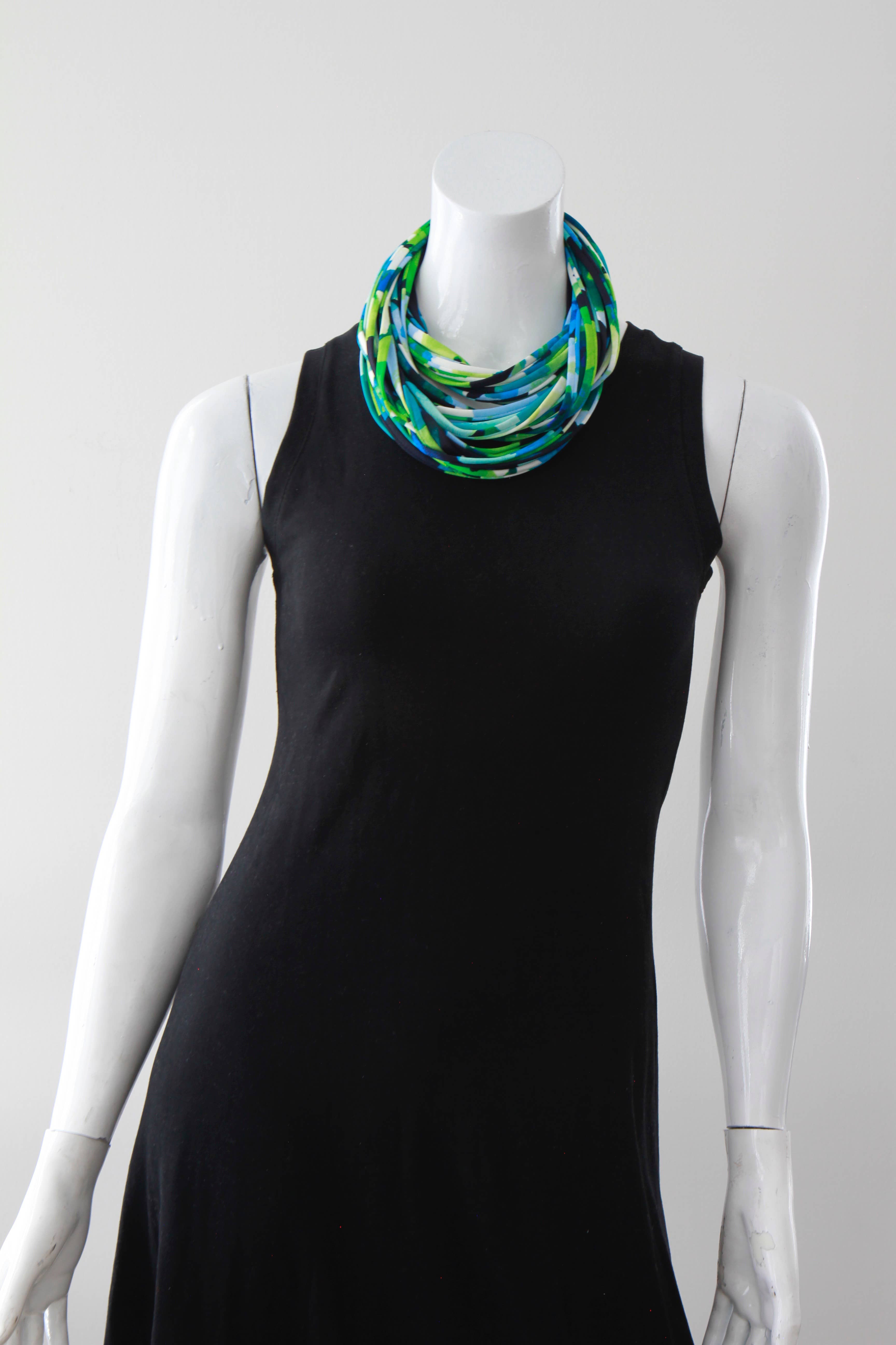 Necknots - Wholesale Scarf - Women's - Infinity Scarf or Necklace in Green and Navy 'Ocean Spray'4