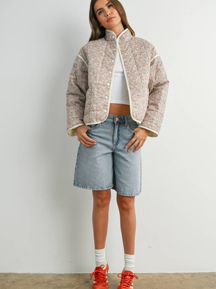 BUTTERMELON - Wholesale Puffer Jacket - Women's - FLOAR QUILTED JACKET WITH LIGHTWEIGHT BOHO PRINT - BMJ751412