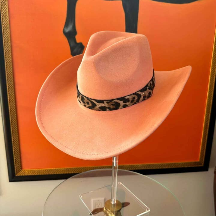 Bella Betty - Wholesale Cowboy Hat - Women's - Fashion Vegan Suede Cowboy hat W/ Leopard Belt 8