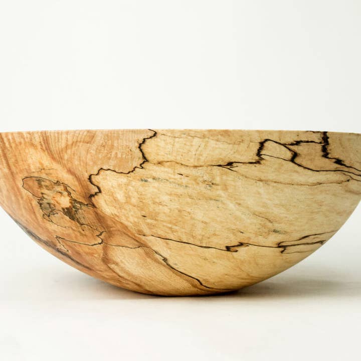 13" SPALTED MAPLE ROUND BOWL for wholesale by Petermans Boards and Bowls Inc.