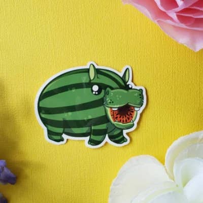 Autocollant Watermelon Hippo pour la vente par Meg's Mashables