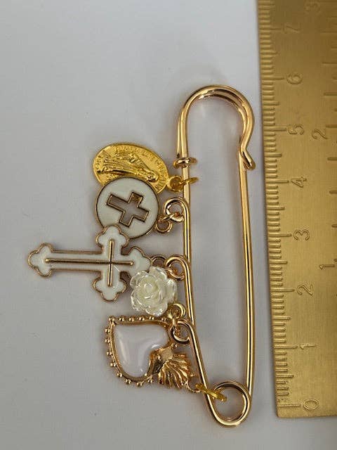 Miss DJ Angel - Wholesale Brooch - Ex-voto brooch, religious medal cross brooch, cross gift for mom, cross gift for woman, white sacred heart cross charm4