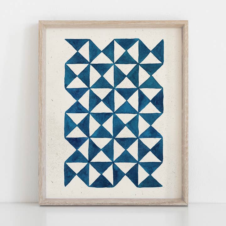 Watercolor Pinwheel Quilt Wall Art Print - Blue for wholesale by Rare Bird Co. + Pauline Stanley Studio