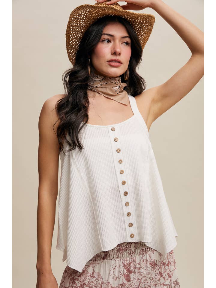 Listicle - Wholesale Tank Top - Women's - Waffle Knit Button Front Tank