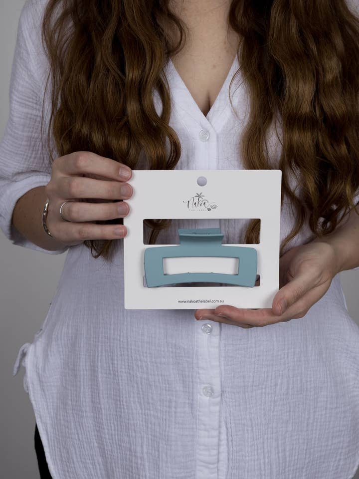 Claw Clip -- Medium Elongated Rectangle - Cerulean for wholesale by Nakoa The Label