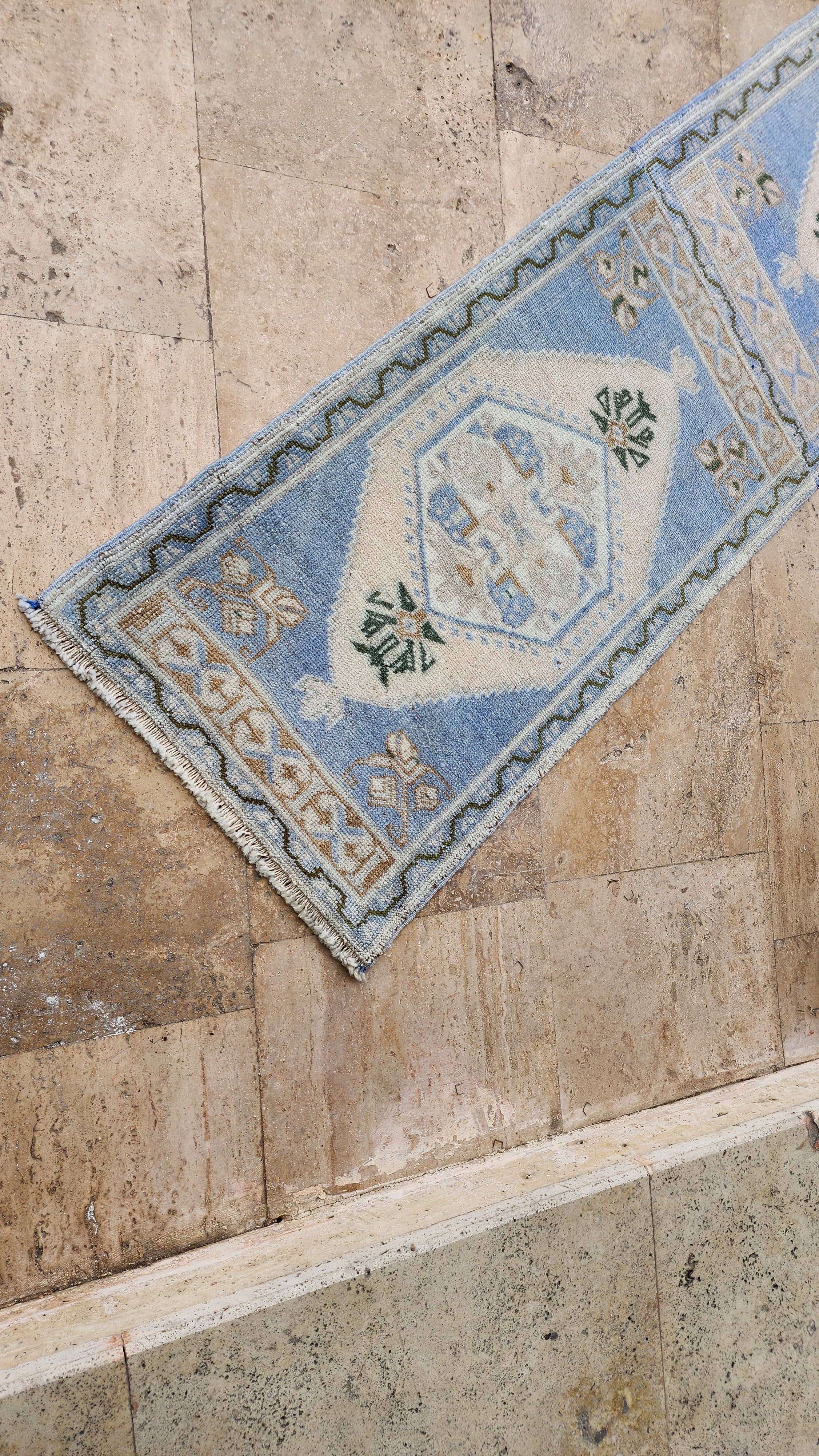 Vintage Pillows Store - Wholesale Vloerkleed - Turksblauwe Oushak-loper 1'10'' x 7'1''7