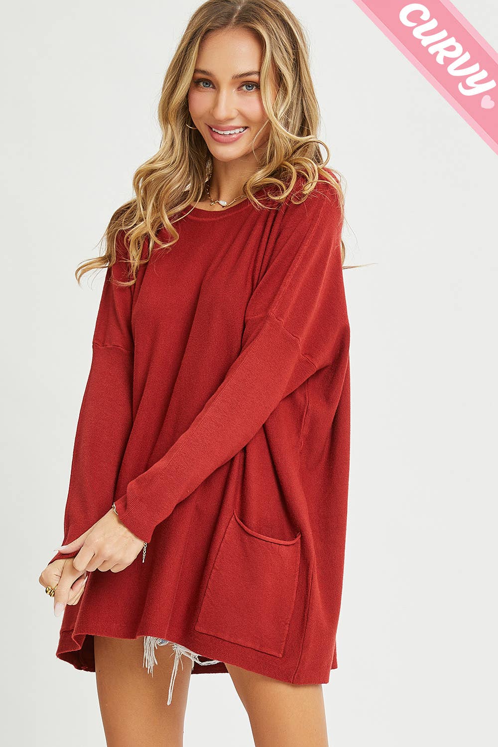 Sweet Lovely by Jen - Wholesale Tunic Sweater - Women's - FRONT POCKET OVERSIZE SWEATER PLUS SIZE10