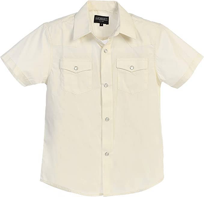 b-one inc - Wholesale Button Down Shirt - Men's - Men's Casual Western Solid Short Sleeve Shirt with Pearl Snaps GB-SS95W2
