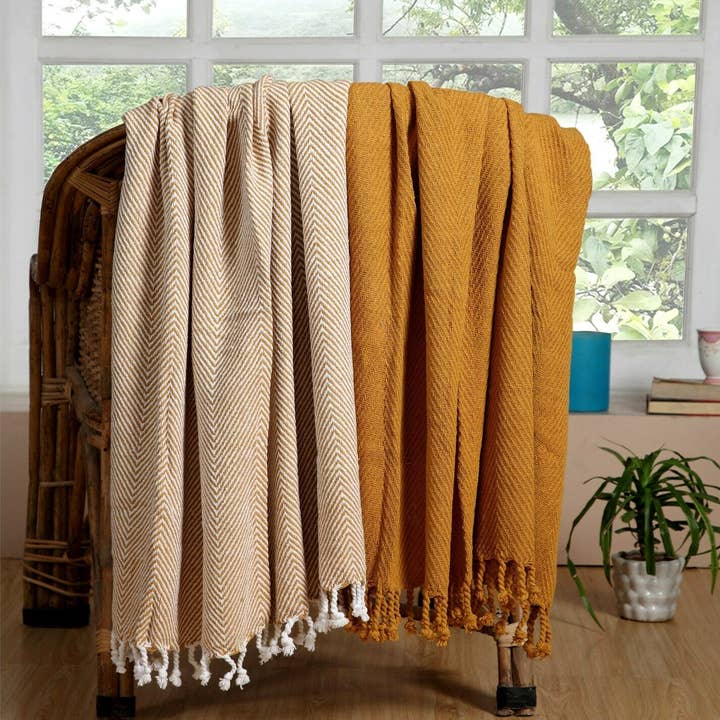 Handwoven Cotton All Season Throw Blankets Chevron Set of 2 for wholesale by COZY HOMES COLLECTION