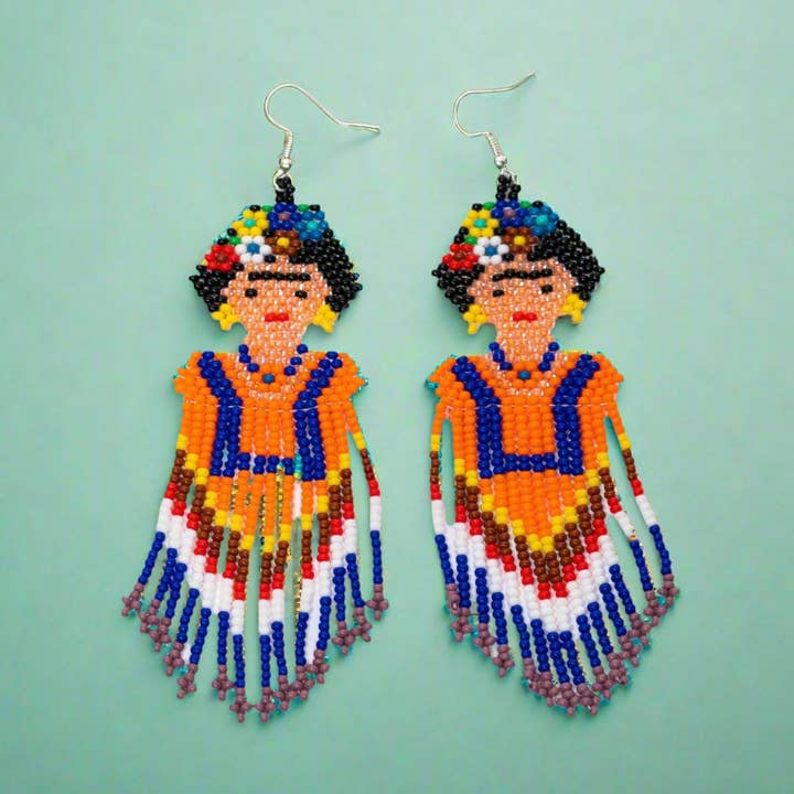 Orecchini con perline Frida Kahlo (grandi) - Guatemala per la vendita all'ingrosso da parte di Lumily