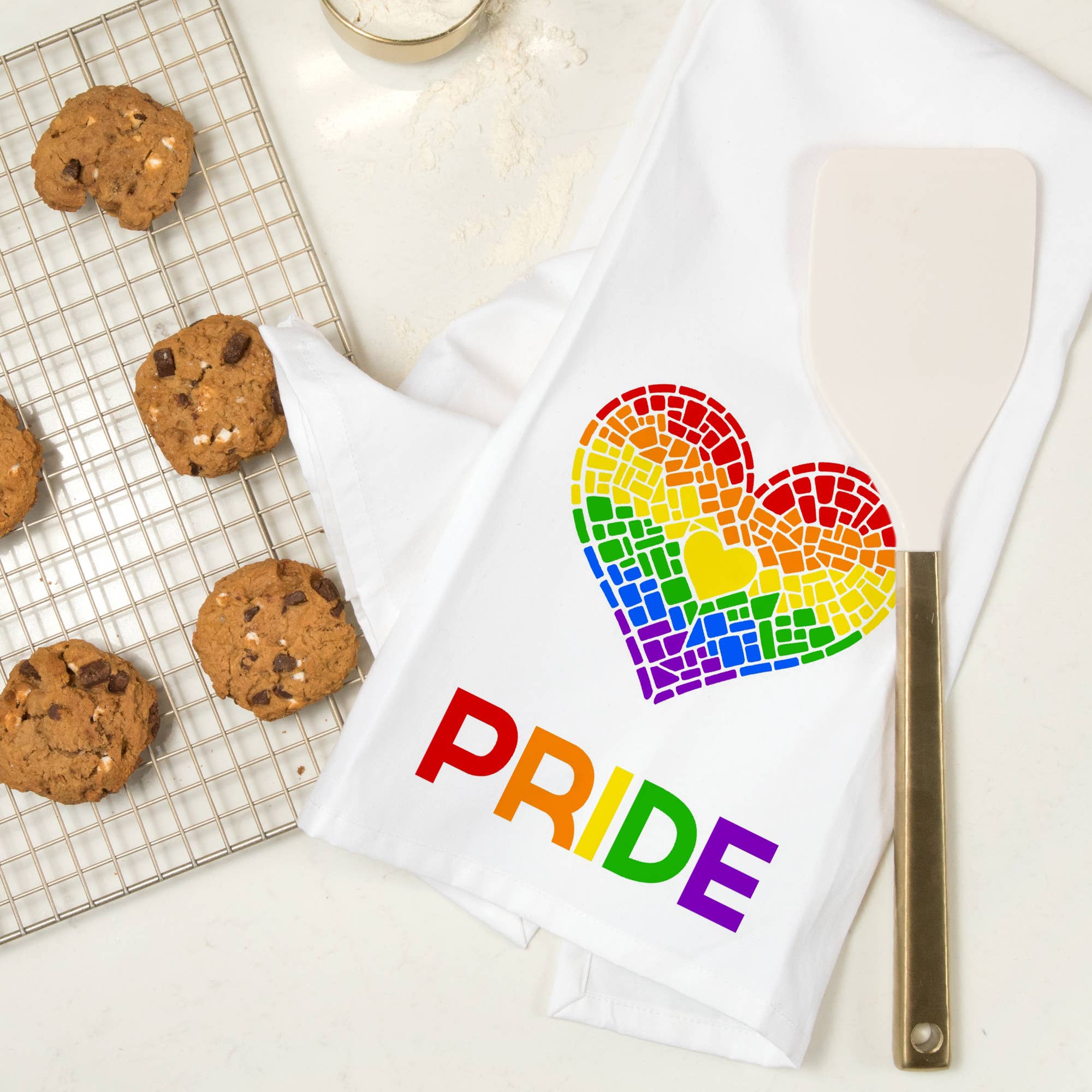 Lantern Press - Wholesale Tea Towel - ORGANIC TEA TOWEL Gay Pride, Mosaic Heart, Pride Colours6