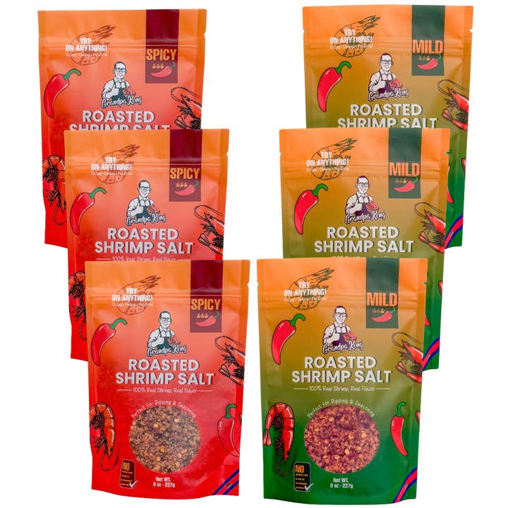 Sel de Crevettes Rôti PREMIUM - 6 PACK DOUX & ÉPICÉ pour la vente par Grandpa Kong