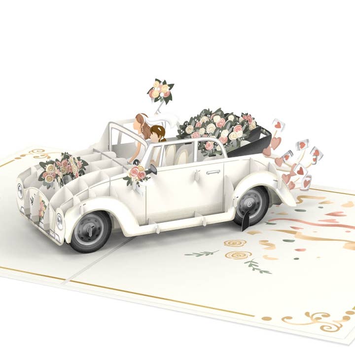 papercrush - Wholesale Wedding Card - Wedding car with lesbian newlyweds pop-up card