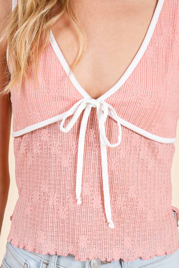 Heart & Hips - Wholesale Knit Top - Women's - LK54351 - BINDING MERROW W/BOW SLEEVELESS TOP15