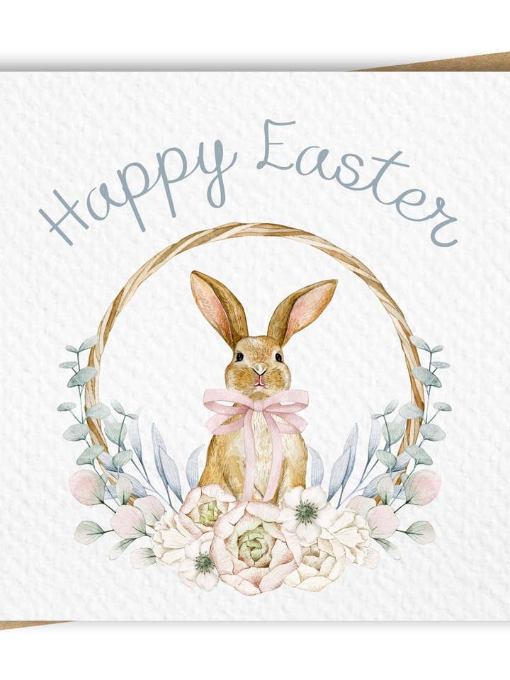 Solo Bunny Wreath Easter Card, Includes Kraft Envelope for wholesale by Paper Kuts